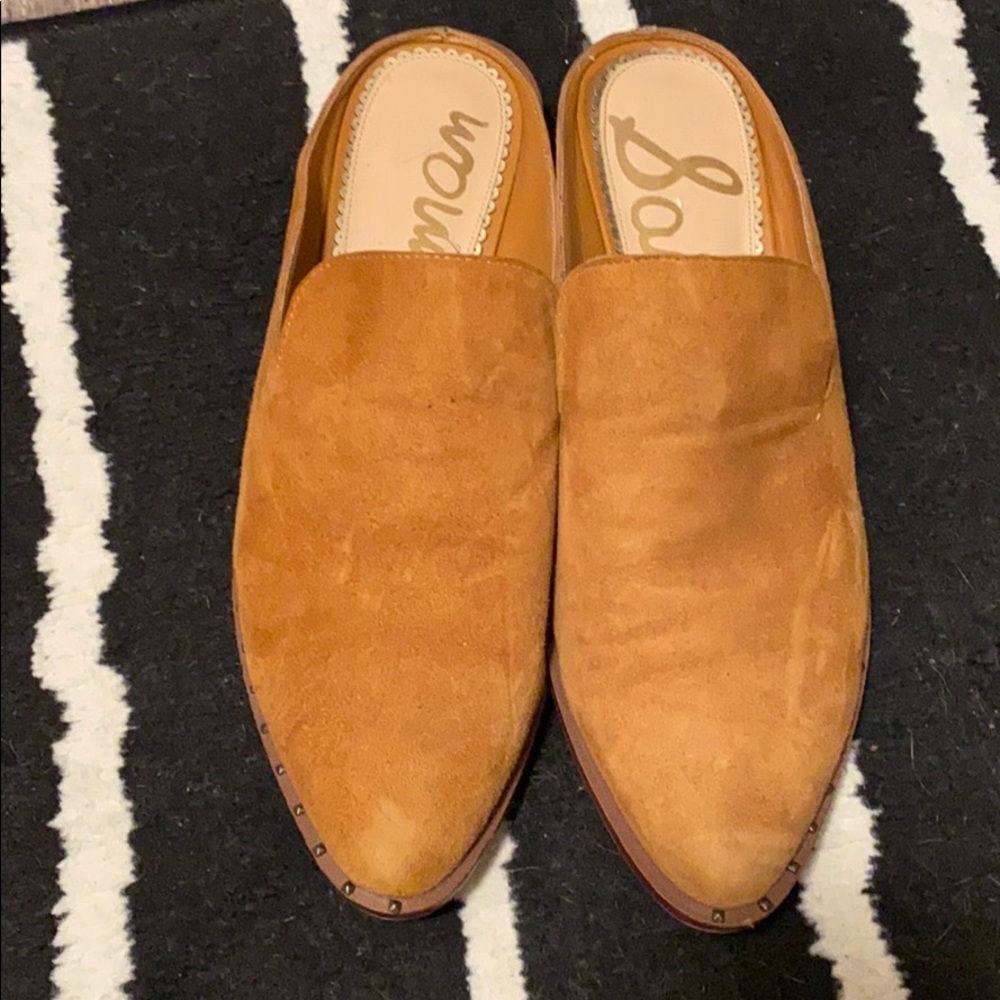 Brown suede mules